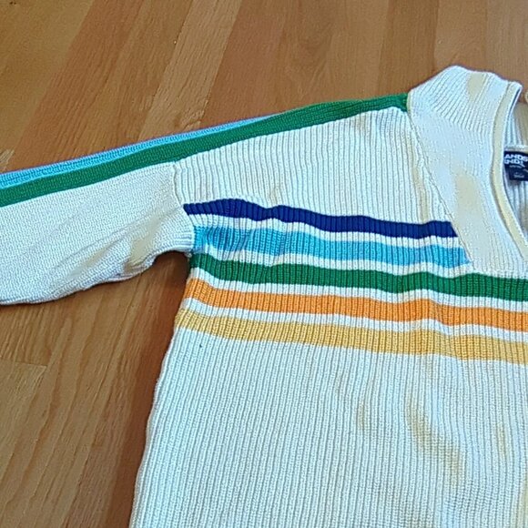Lands’ End Women’s Cotton Sweater Size Large Cream with Multicolor Stripes NWT - Picture 3 of 6